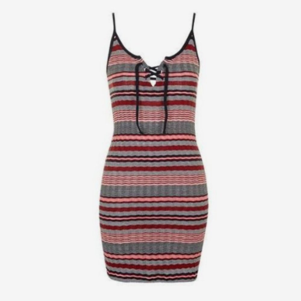 TopShop Ribbed Lace-Up Bodycon Mini Dress Size 2